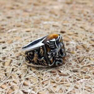 Tiger Eye Men's Ring, Eagle Men's Ring, Handmade Men's Ring,