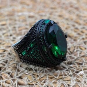 Emerald Men's Ring, Ottoman Men's Ring, Handmade Men's Ring